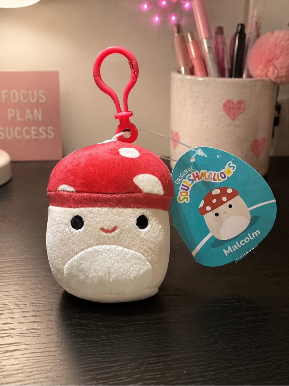 Squishmallows Malcolm Red & White Mushroom Clip-On Plush